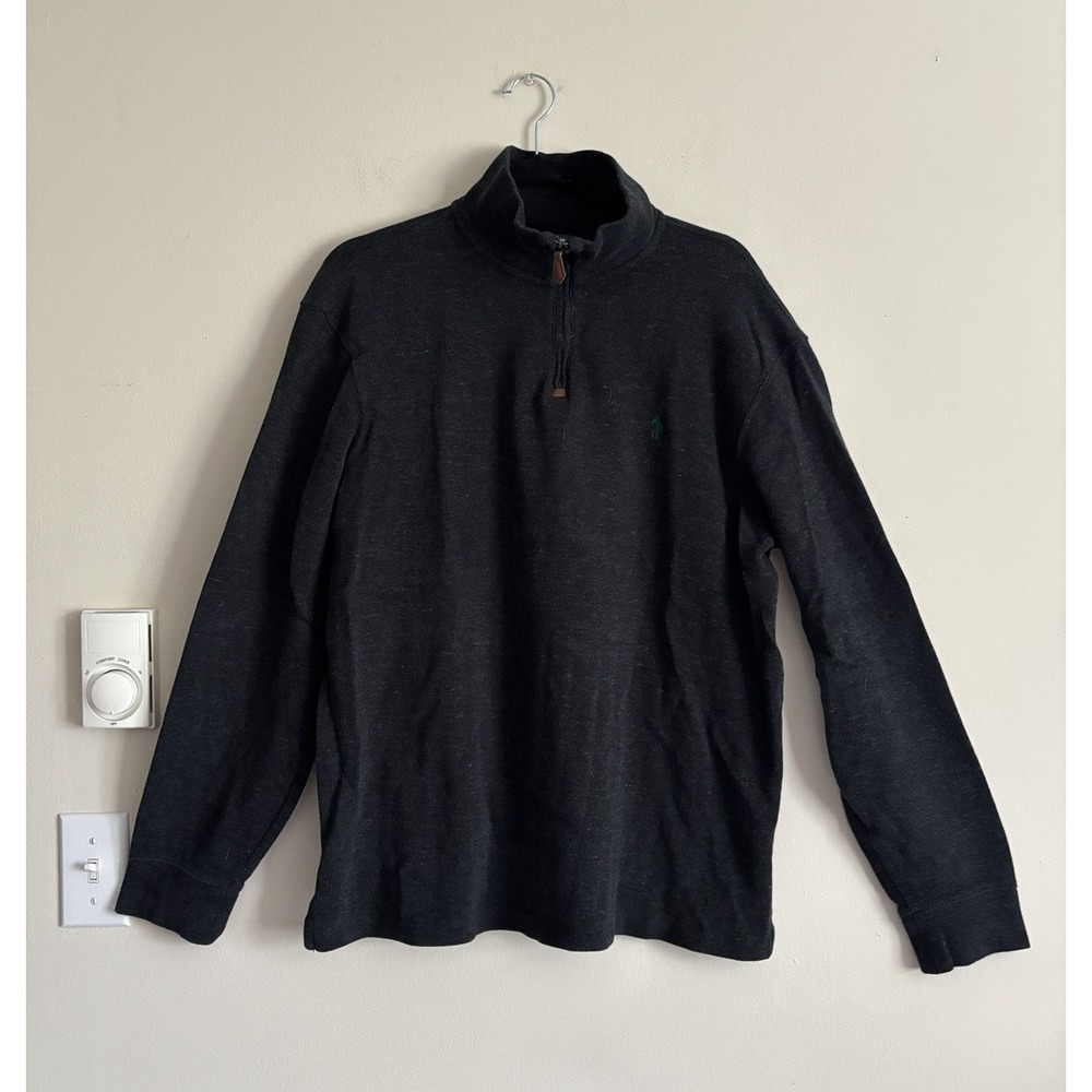 Polo Ralph Lauren‎ Sweater Mens Large Gray Long Sleeve 1/4 Zip Pullover Preppy